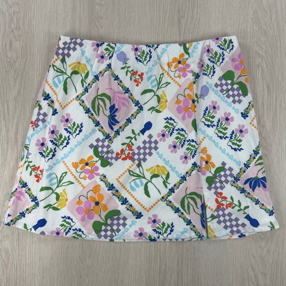Mini Skirt MINKPINK Womens XL White Floral Coattagecore Floral Picnic